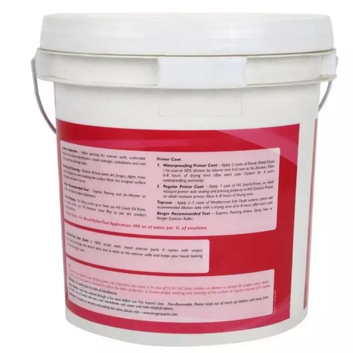 Berger Weathercoat Anti Dust 10 L White Exterior Emulsion, X50