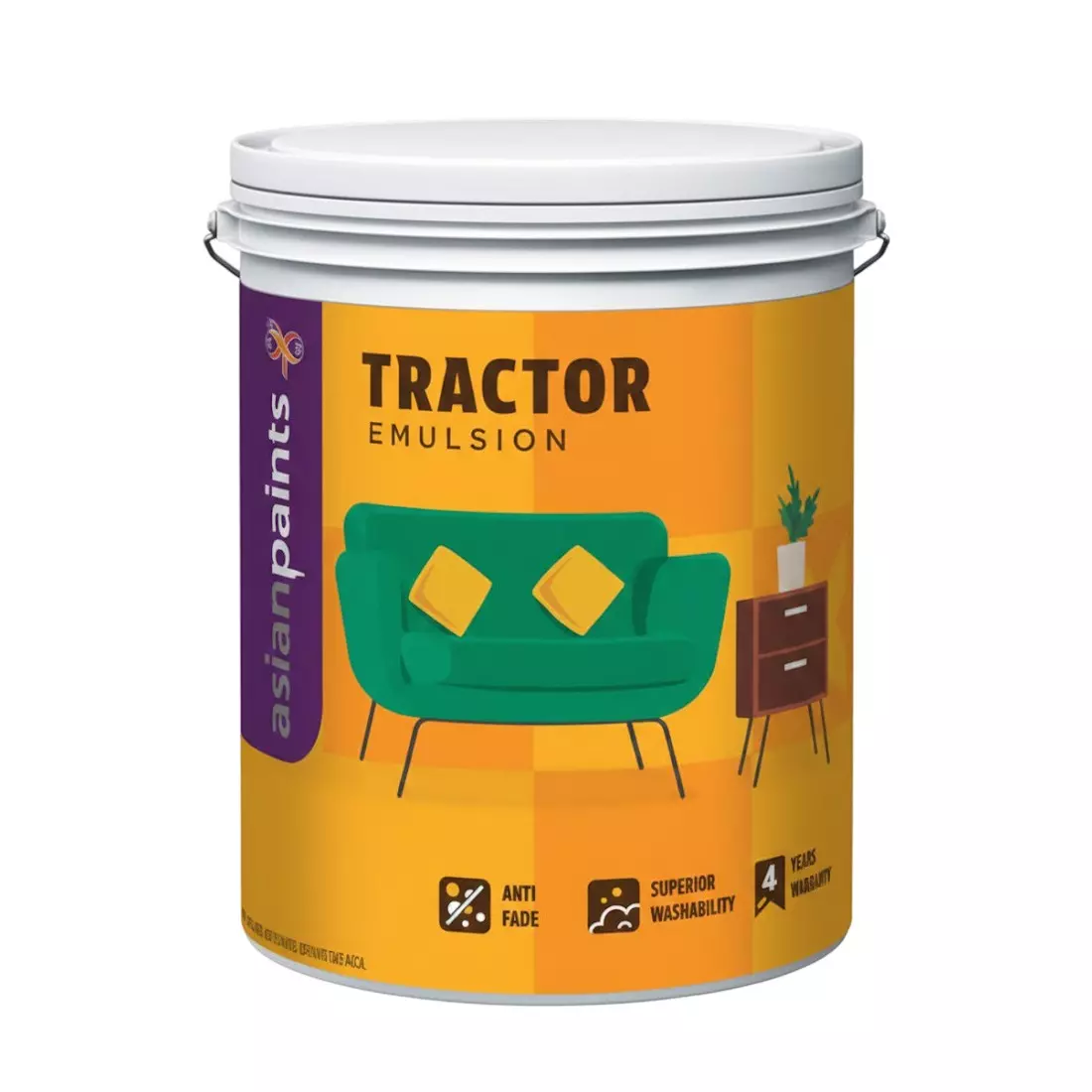 Asian Paints Tractor Emulsion Interior Paints White Liquid Form 4 L Capacity Smooth Finish for Interior Walls