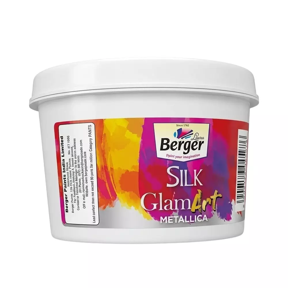 Berger Silk 200 ml GlamArt Metallica Emulsion Paint Silver Color with Glossy Finish and 130-150 sq. ft./L/coat Coverage
