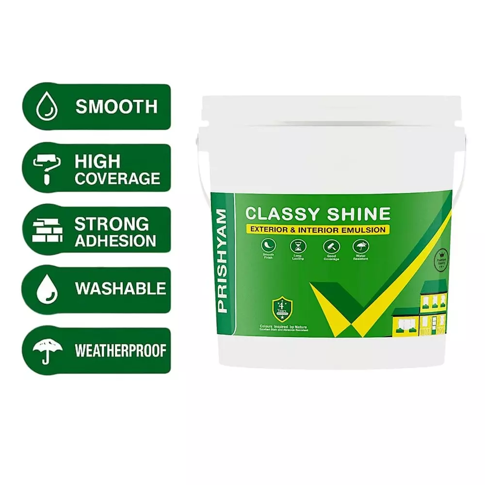 Classy Shine 4 L Exterior and Interior Emulsion Premium Long-Lasting Weatherproof Wall Paint with Gloss Shine (White), CS - 4 Ltr