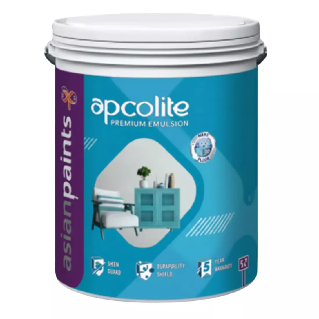 Asian Paints Apcolite Premium Emulsion Interior Paints White Liquid Form 10 L Capacity Smooth Finish for Interior Walls