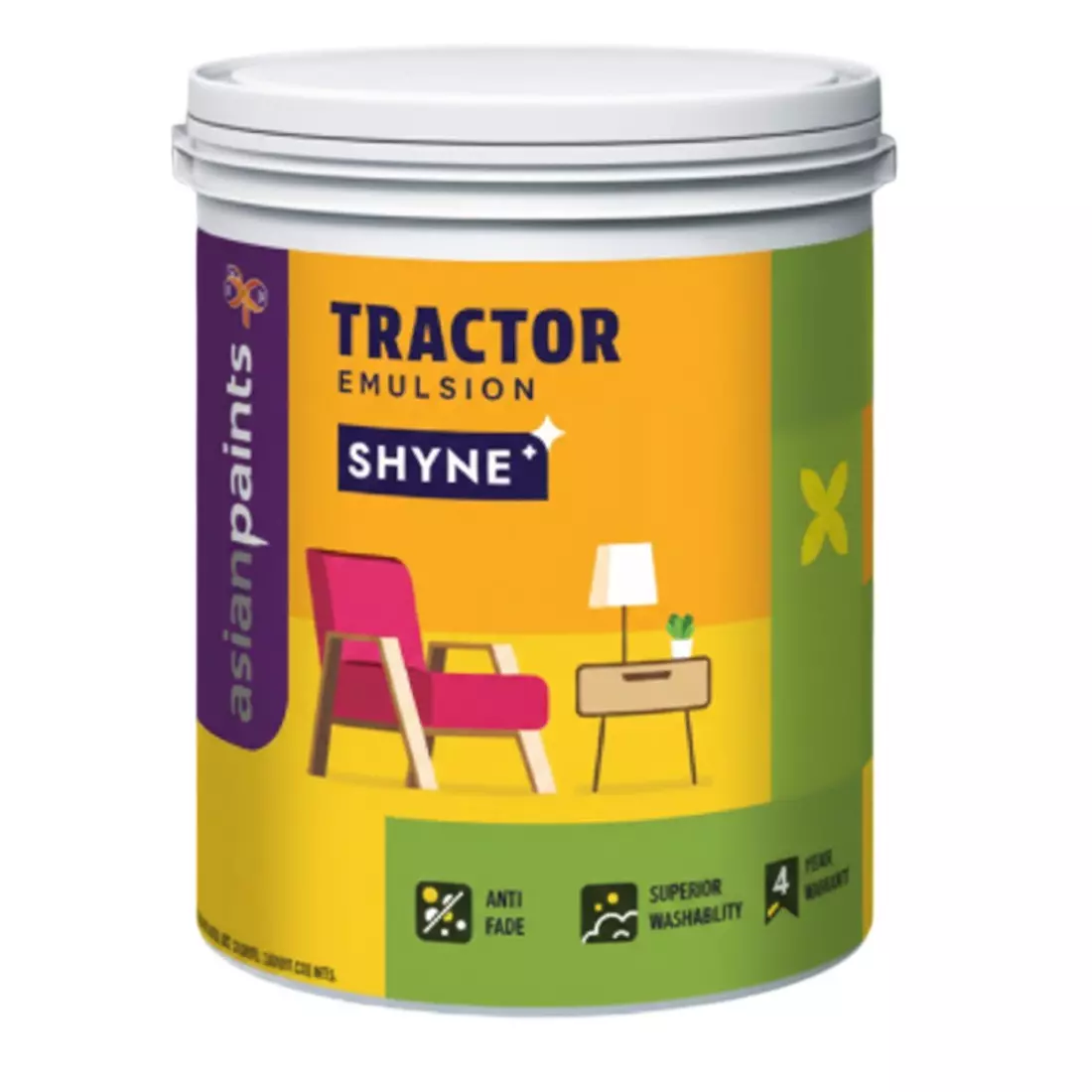 Asian Paints Tractor Shyne Interior Paints White Liquid Form 20 L Capacity Smooth Finish for Interior Walls