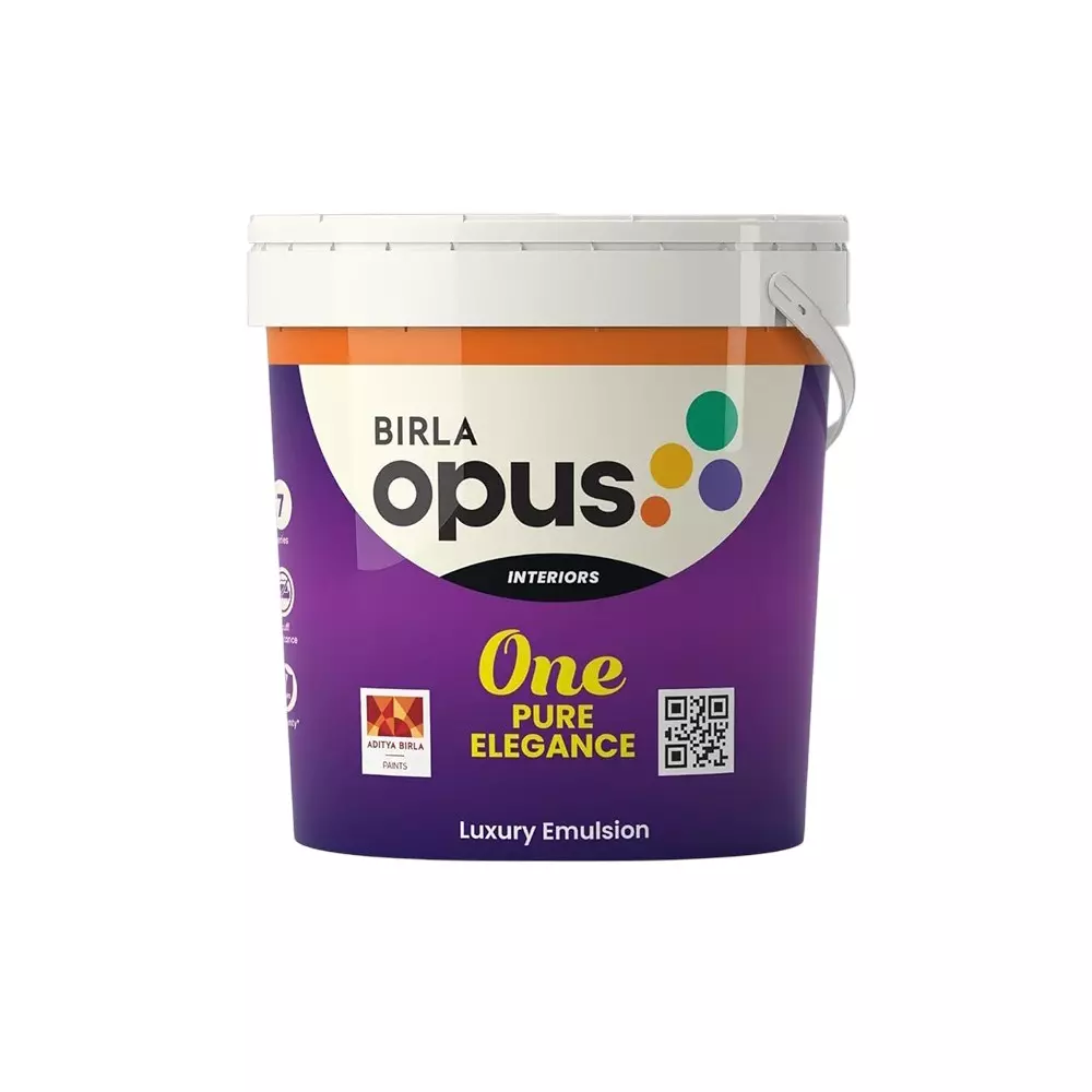 Birla Opus One Pure Elegance Emulsion Paint 10 L, White 140-160 sq ft/L Coverage Area For Interior Walls