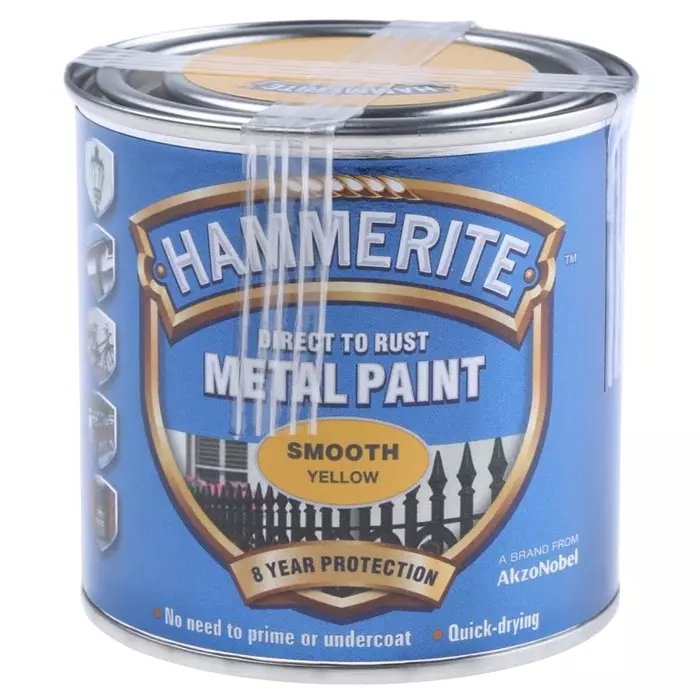 Hammerite Metal Paint in Smooth Yellow 250ml, HAM6722201