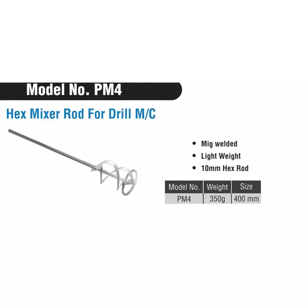 ADRAL Hex Paint Mixer Rod 400 mm Silver Steel for Drill Machine Use, PM4