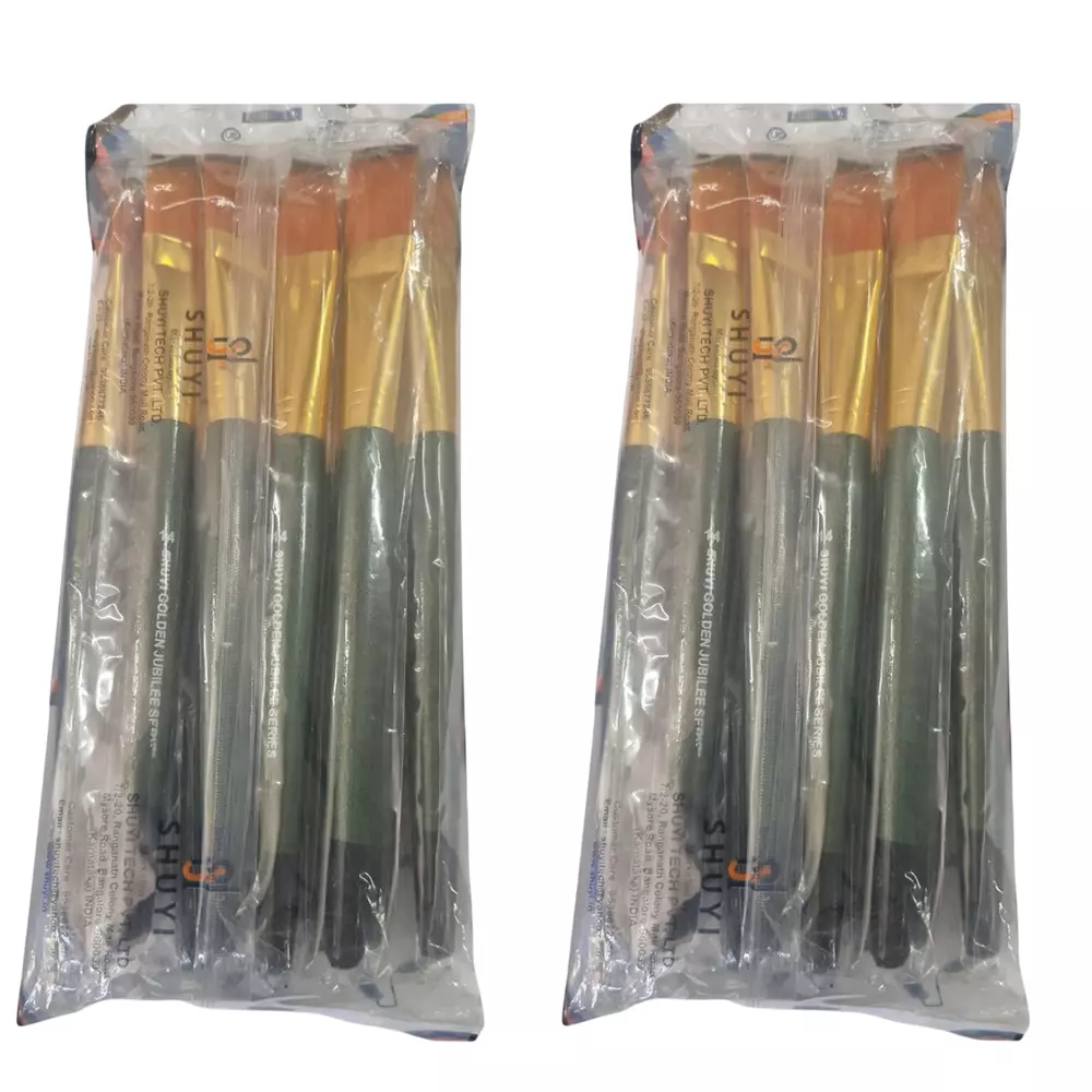 Shuyi 14 No. Artisan Pro Paint Brush Kit Green & Golden for Painting, 631 (Pack of 2 Kit)