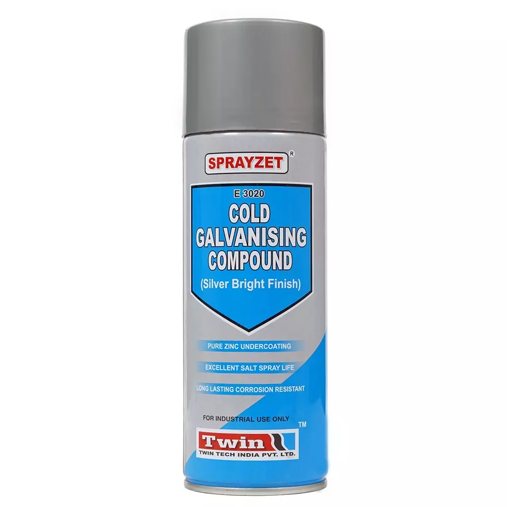 SPRAYZET Cold Galvanishing Compound Spray 500 ml Slive Bright Finish for Industrial Use, E3020
