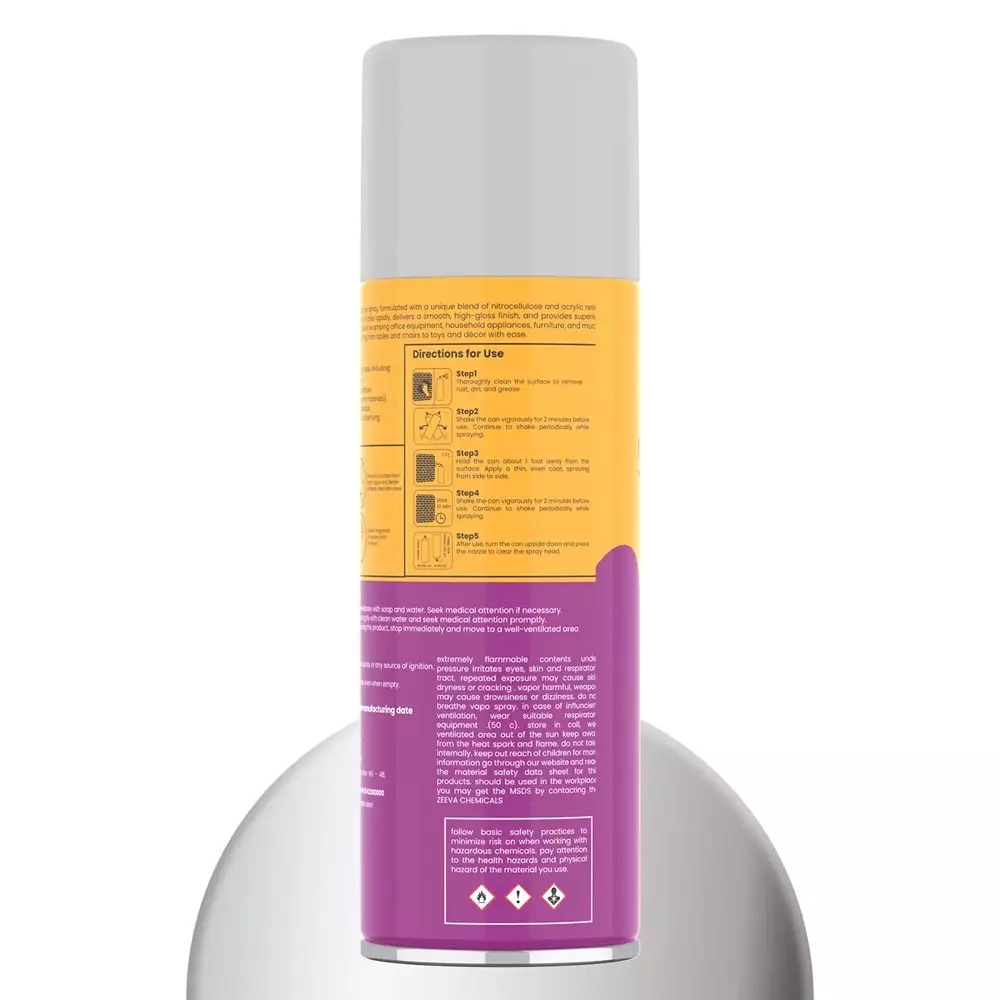 Zeeva Acrylic Spray Paint 400 ml Gloss Finish Fast Dry Silver Chrome, ZC 611