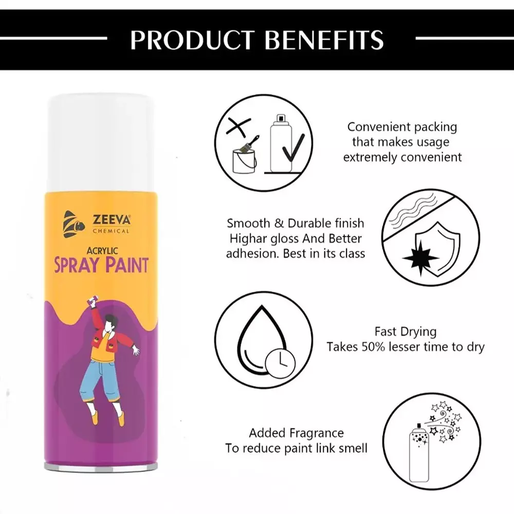 Zeeva Acrylic Spray Paint 400 ml Gloss Finish Fast Dry Silver Chrome, ZC 611