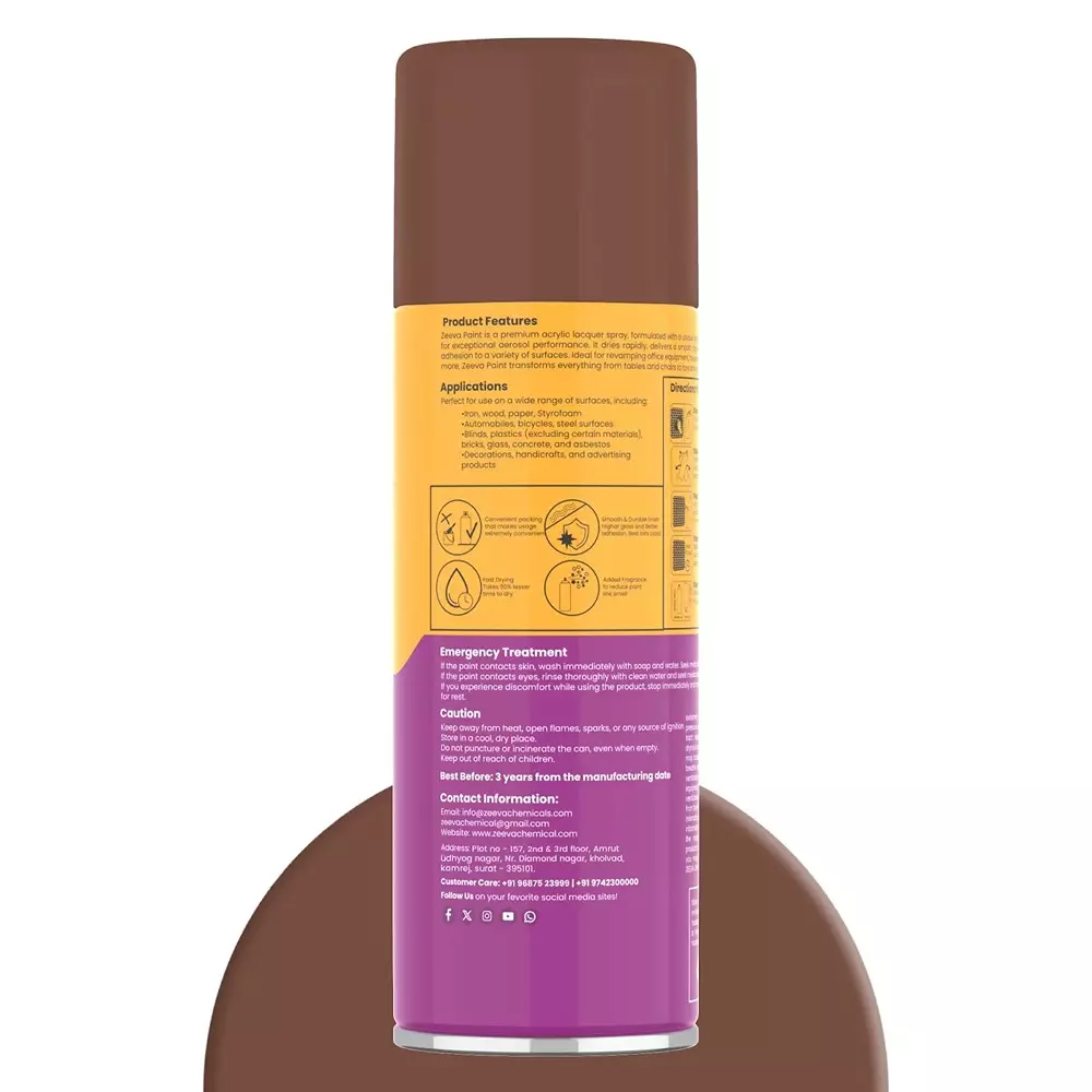 Zeeva Acrylic Spray Paint 400 ml Gloss Finish Fast Dry Nut Brown, ZC 8002
