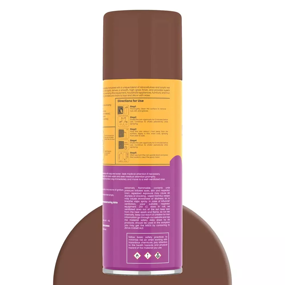 Zeeva Acrylic Spray Paint 400 ml Gloss Finish Fast Dry Nut Brown, ZC 8002