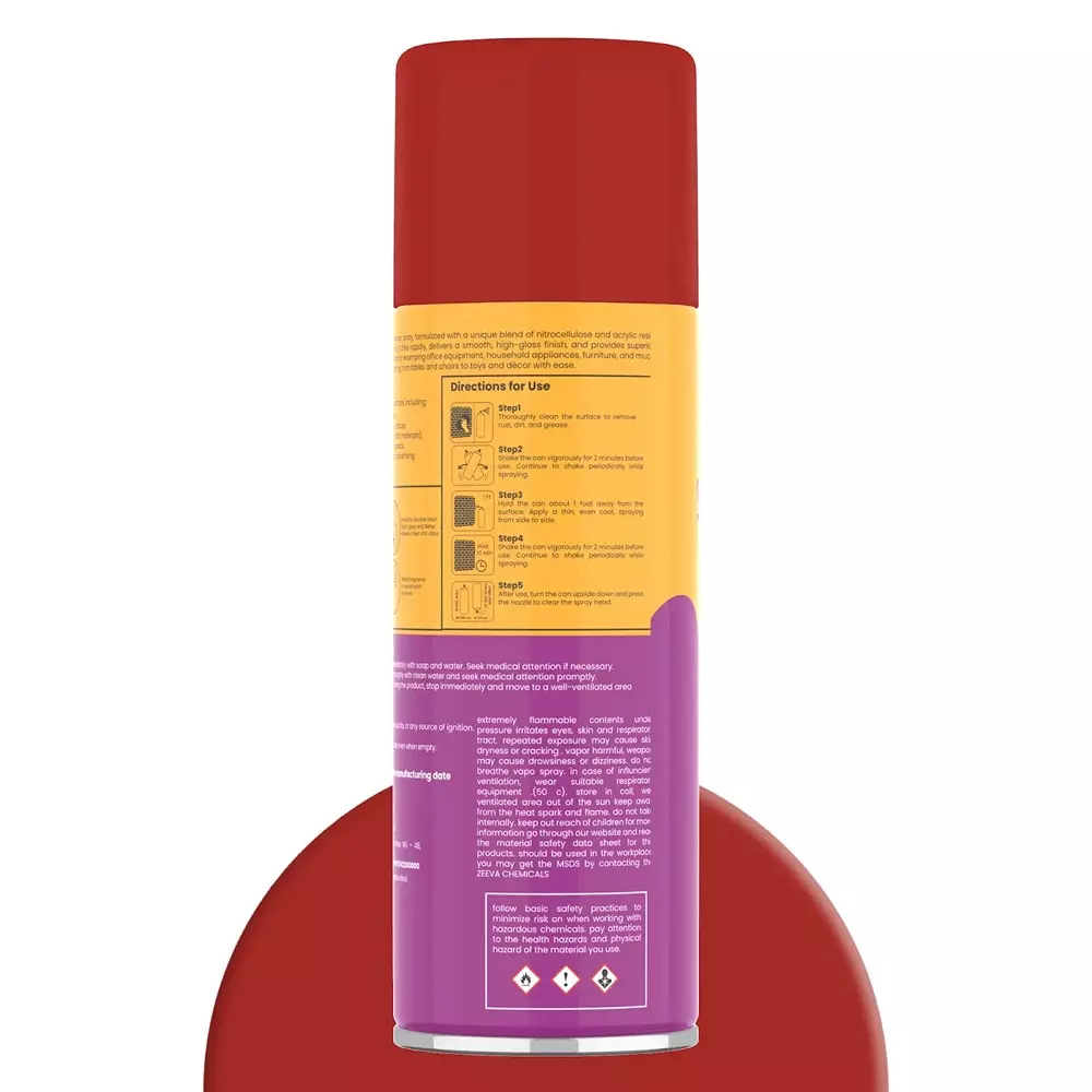 Zeeva Acrylic Spray Paint 400 ml Gloss Finish Fast Dry Red, ZC 3000