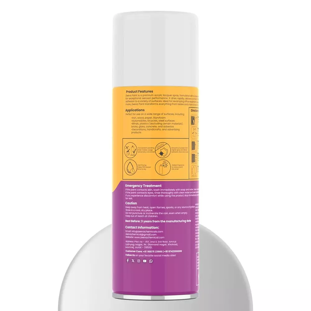 Zeeva Acrylic Spray Paint 400 ml Gloss Finish Fast Dry Silver Pearl, ZC 631