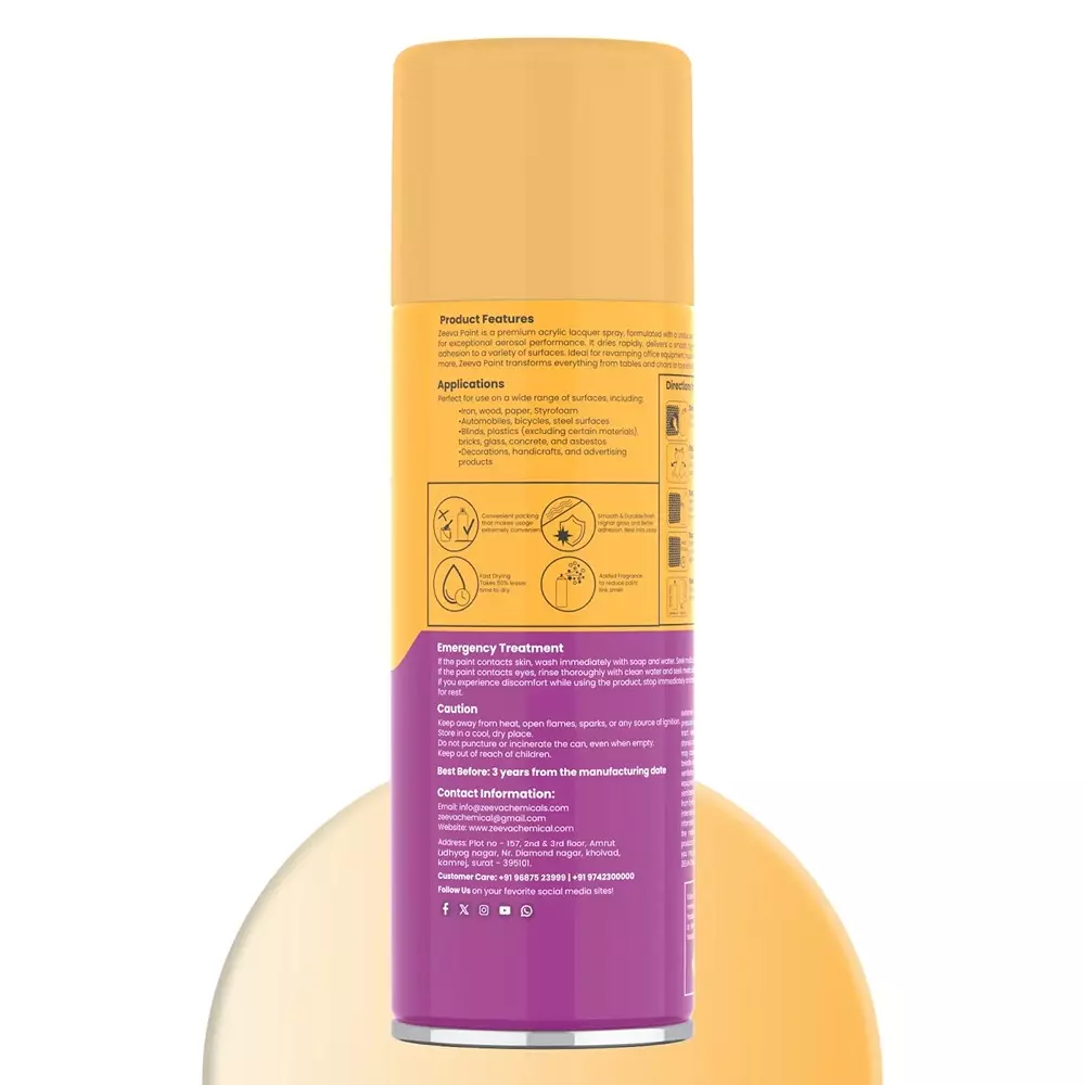 Zeeva Acrylic Spray Paint 400 ml Gloss Finish Fast Dry Gold Metalic, ZC 623