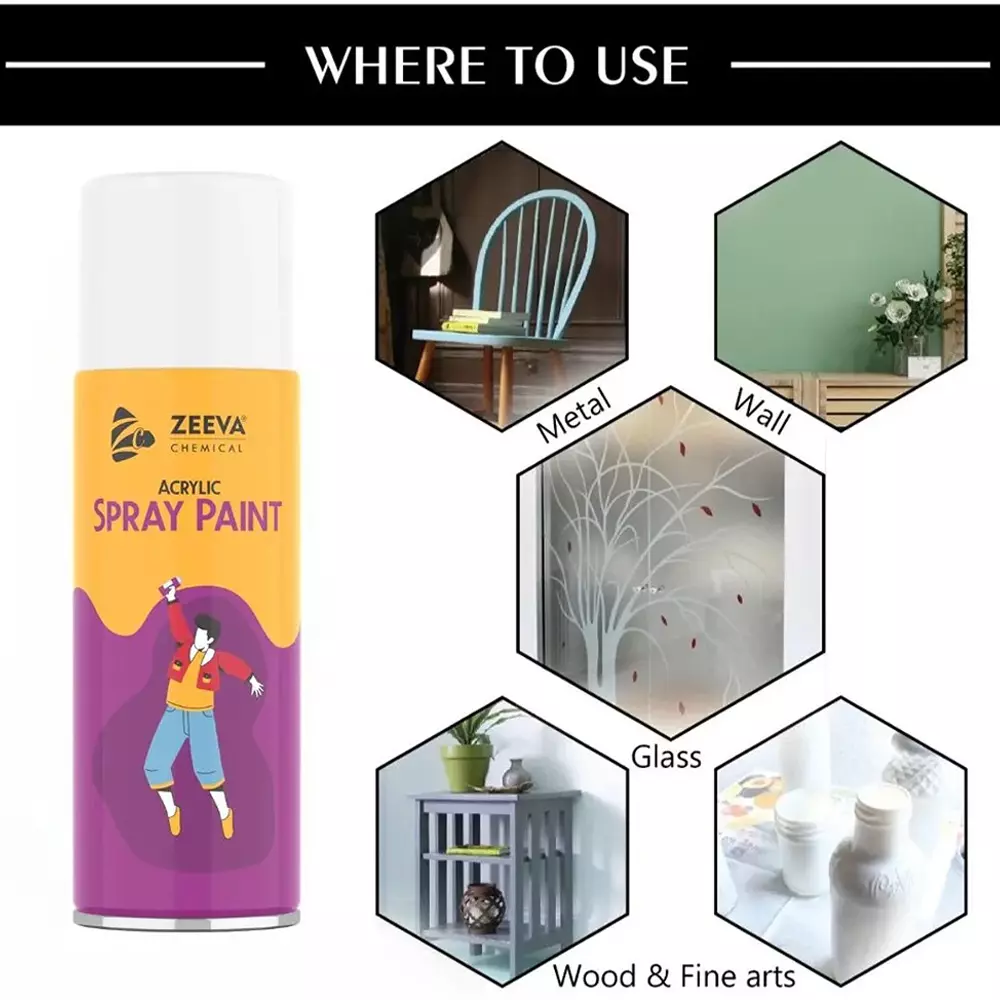 Zeeva Acrylic Spray Paint 400 ml Gloss Finish Fast Dry White, ZC 101