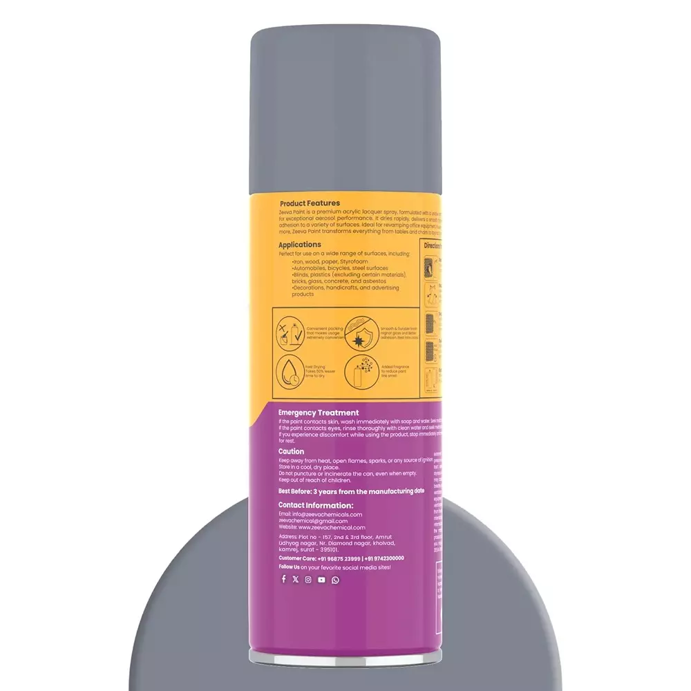Zeeva Acrylic Spray Paint 400 ml Gloss Finish Fast Dry D.A Grey, ZC 556