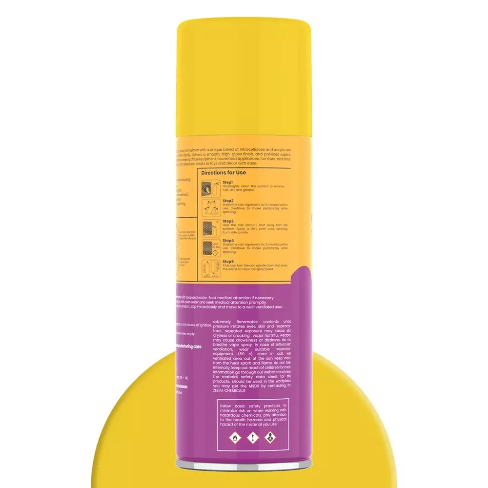 Zeeva Acrylic Spray Paint 400 ml Gloss Finish Fast Dry Lemon Yellow, ZC 1018