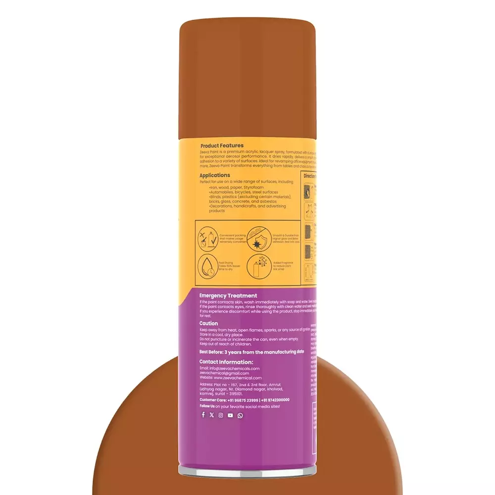 Zeeva Acrylic Spray Paint 400 ml Gloss Finish Fast Dry Wood Brown, ZC 8023