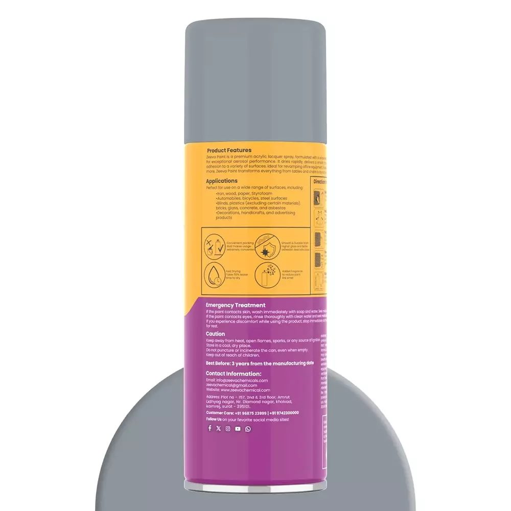 Zeeva Acrylic Spray Paint 400 ml Gloss Finish Fast Dry Squirrel Grey, ZC 7001