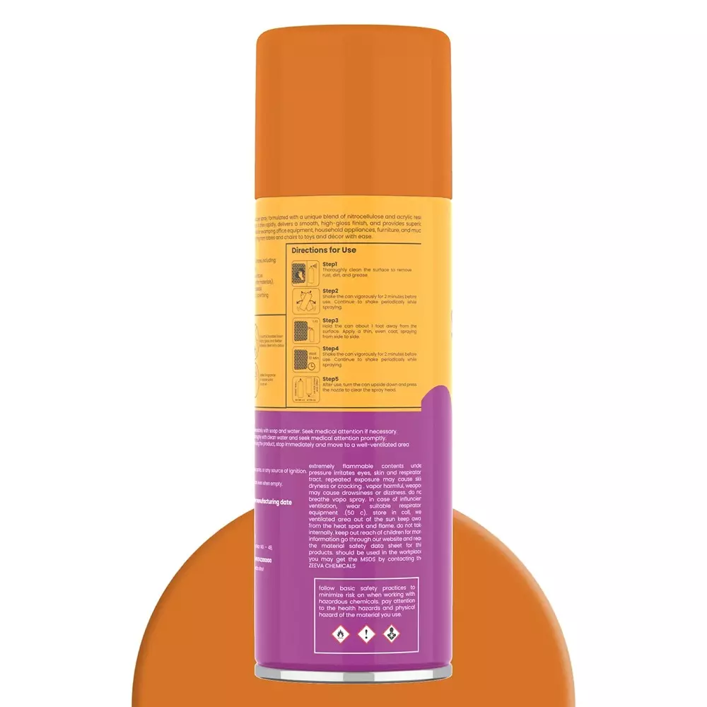 Zeeva Acrylic Spray Paint 400 ml Gloss Finish Fast Dry Light Orange, ZC 2000