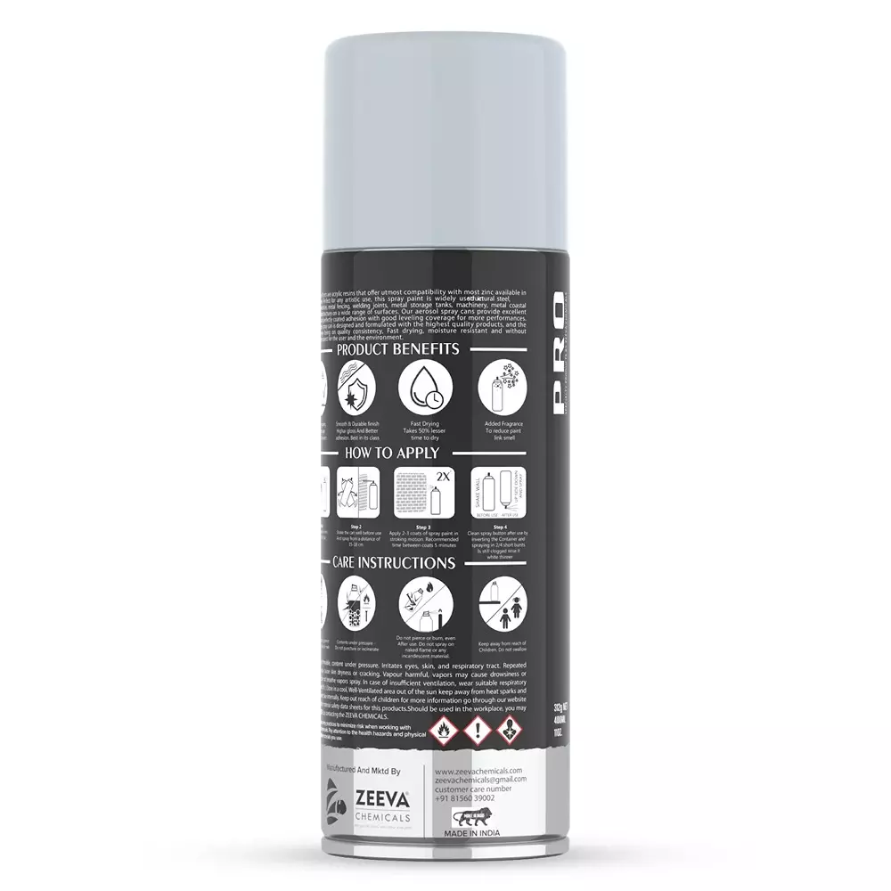 Zeeva Acrylic Spray Paint 400 ml Gloss Finish Fast Dry Zinc