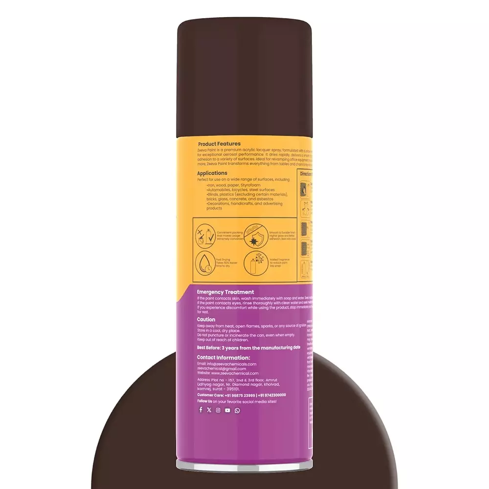 Zeeva Acrylic Spray Paint 400 ml Gloss Finish Fast Dry Chocolate Brown, ZC 8017