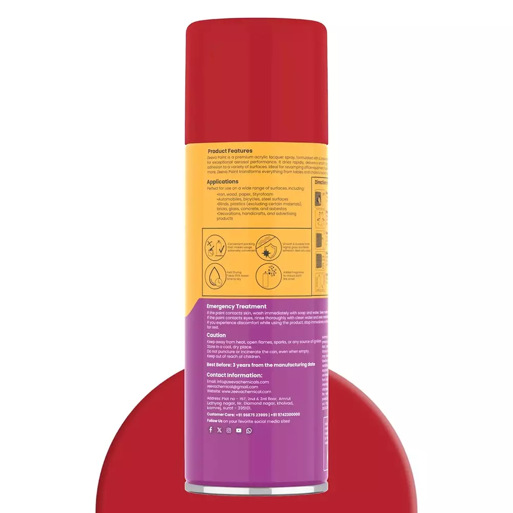 Zeeva Acrylic Spray Paint 400 ml Gloss Finish Fast Dry Bright Red, ZC 3020