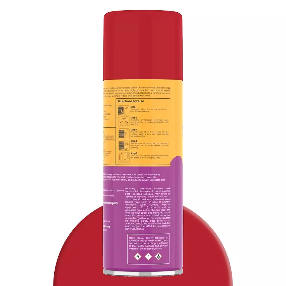 Zeeva Acrylic Spray Paint 400 ml Gloss Finish Fast Dry Bright Red, ZC 3020