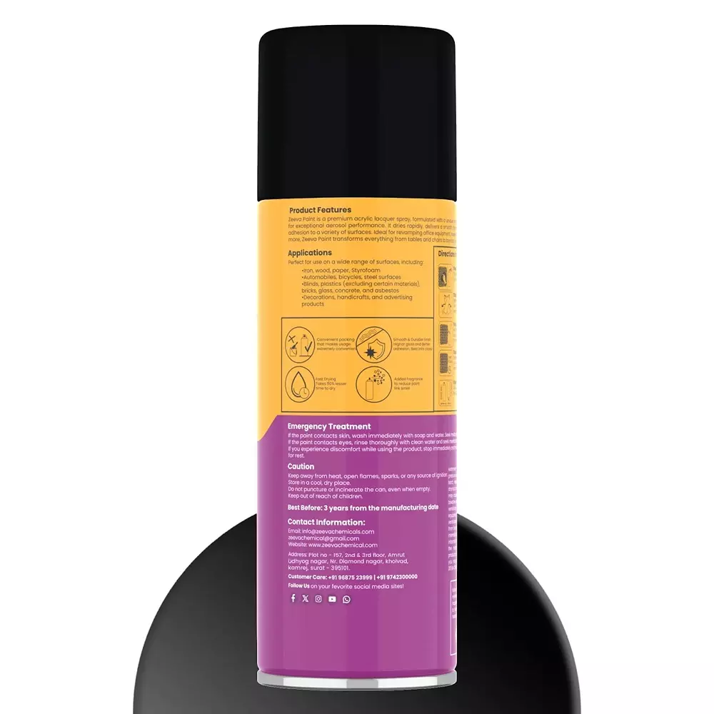 Zeeva Acrylic Spray Paint 400 ml Gloss Finish Fast Dry Black Glossy, ZC 701