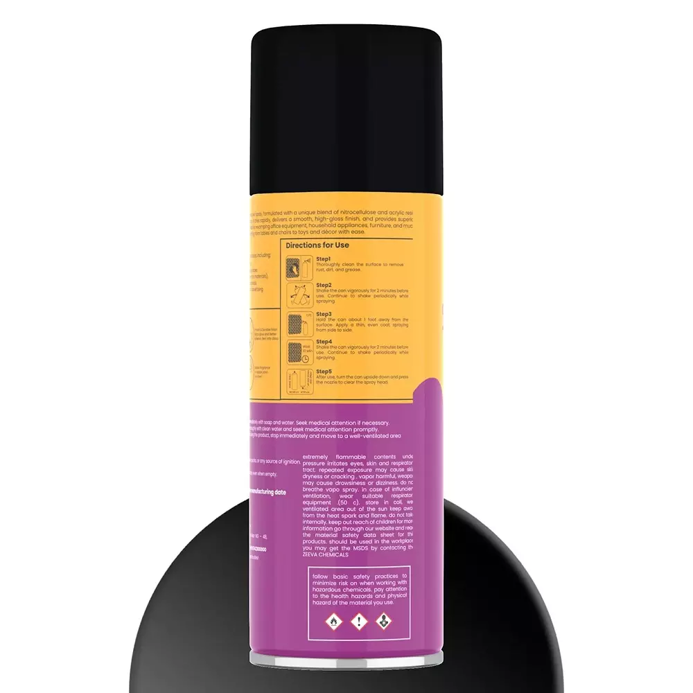 Zeeva Acrylic Spray Paint 400 ml Gloss Finish Fast Dry Black Glossy, ZC 701