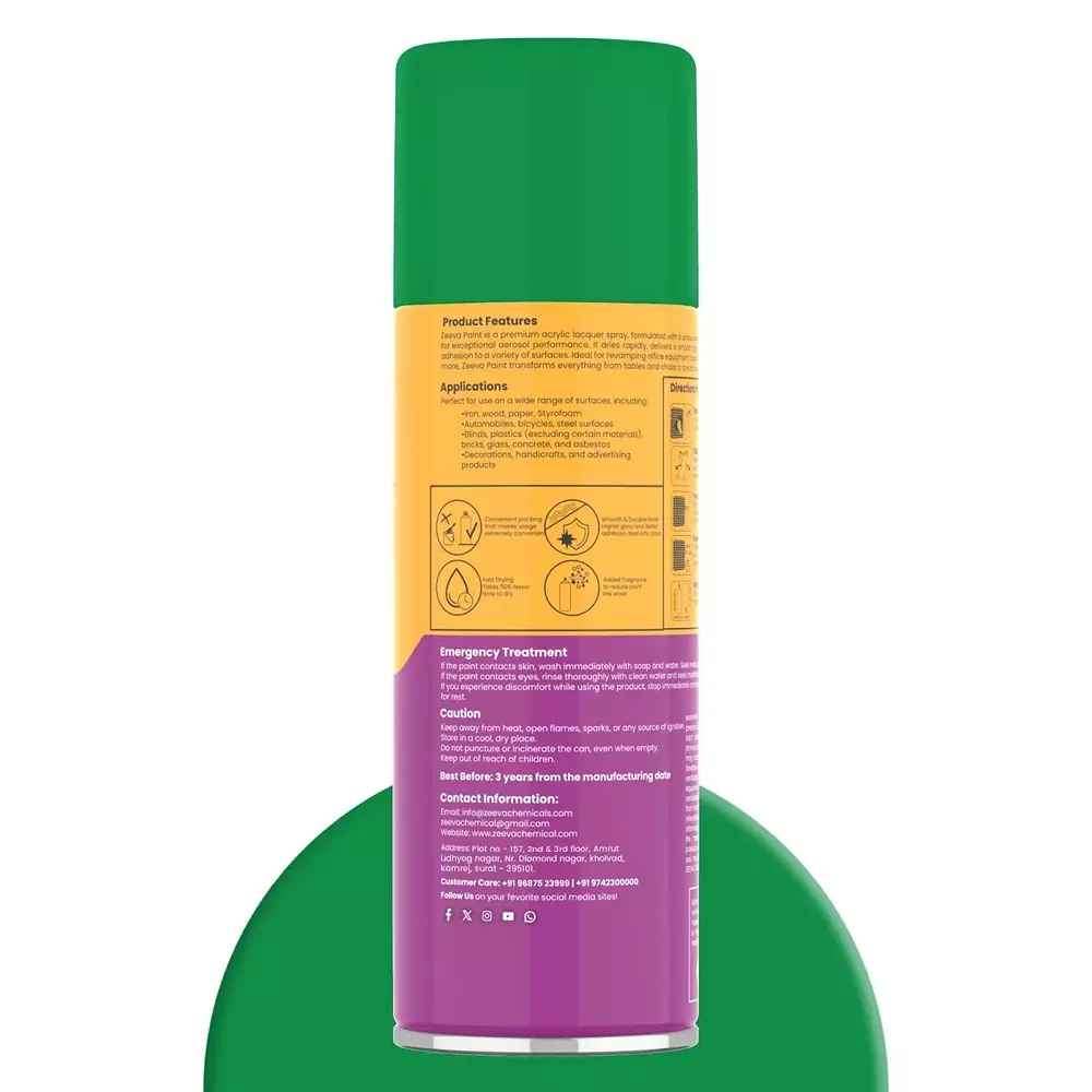 Zeeva Acrylic Spray Paint 400 ml Gloss Finish Fast Dry Pure Green, ZC 6037