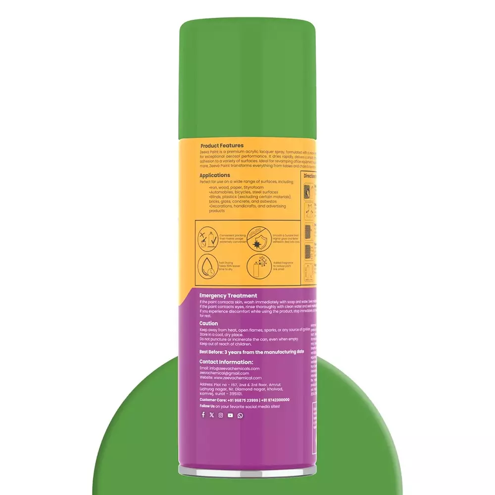Zeeva Acrylic Spray Paint 400 ml Gloss Finish Fast Dry Parrot Green, ZC 6018