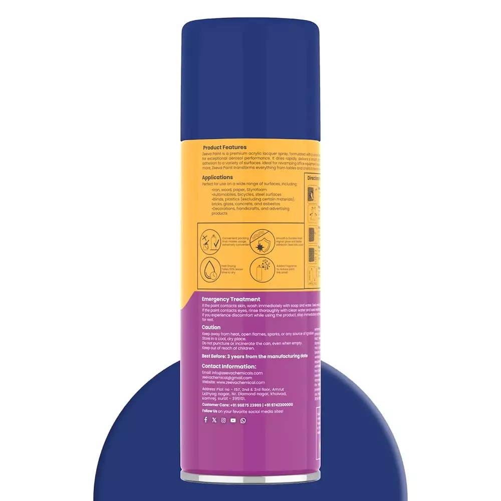Zeeva Acrylic Spray Paint 400 ml Gloss Finish Fast Dry Ultramarine Blue, ZC 5002