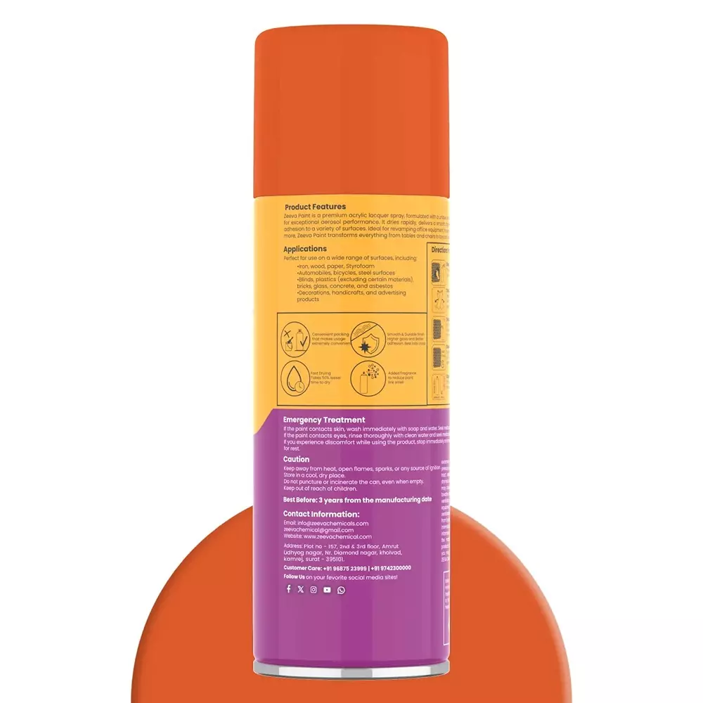 Zeeva Acrylic Spray Paint 400 ml Gloss Finish Fast Dry Agro Orange, ZC 2004
