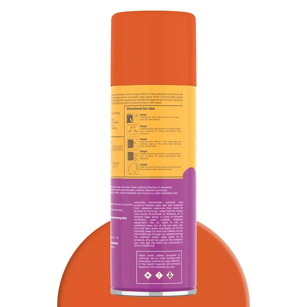 Zeeva Acrylic Spray Paint 400 ml Gloss Finish Fast Dry Agro Orange, ZC 2004