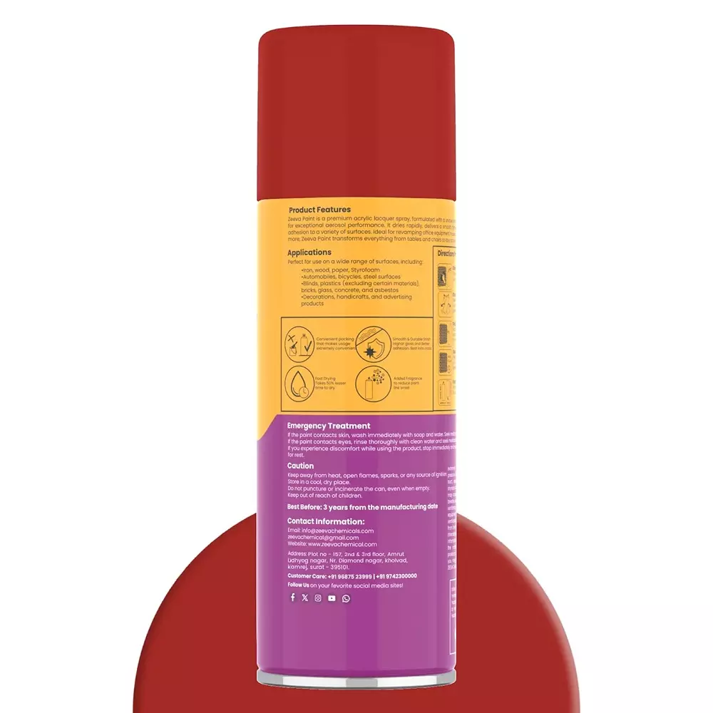 Zeeva Acrylic Spray Paint 400 ml Gloss Finish Fast Dry Signal Red, ZC 3000