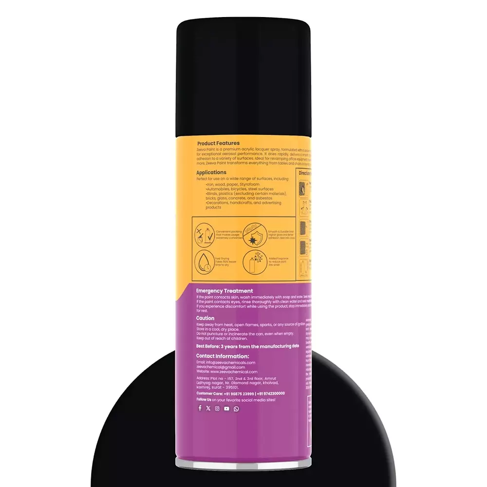 Zeeva Acrylic Spray Paint 400 ml Gloss Finish Fast Dry Black Matt, ZC 703