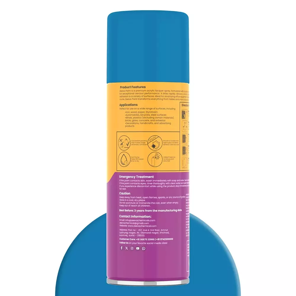 Zeeva Acrylic Spray Paint 400 ml Gloss Finish Fast Dry Sky Blue, ZC 5015