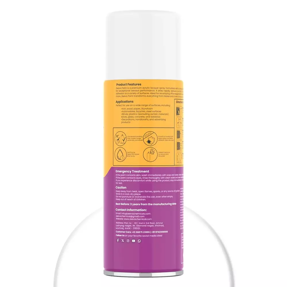 Zeeva Acrylic Spray Paint 400 ml Gloss Finish Fast Dry White, ZC 103