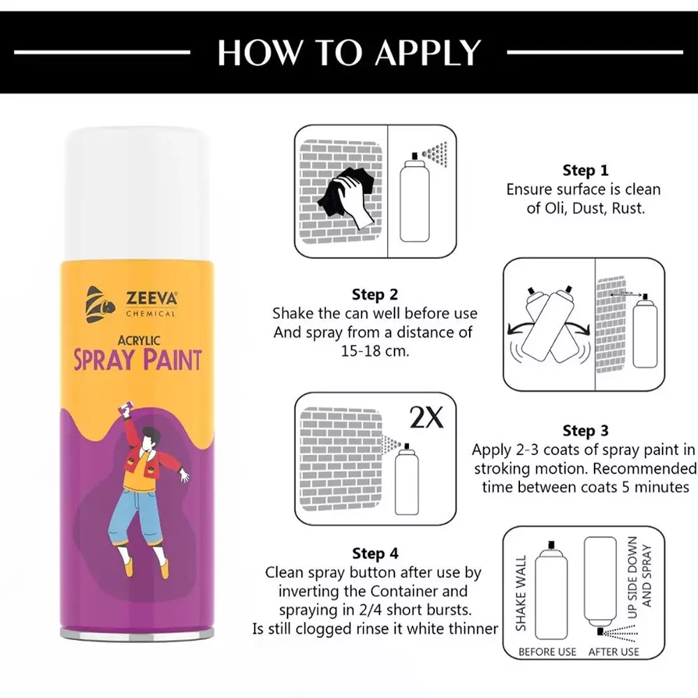 Zeeva Acrylic Spray Paint 400 ml Gloss Finish Fast Dry White, ZC 103