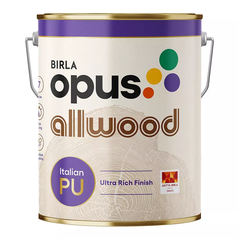 Birla Opus Allwood Italian PU Gloss Kit White 1 L for Interior and Exterior Wooden Surface, 950007