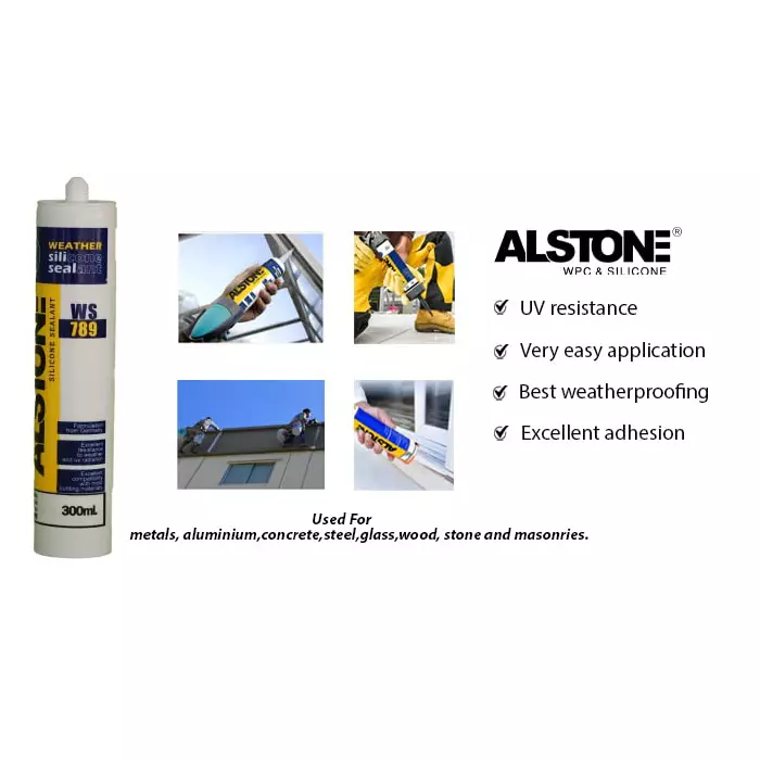 Alstone Weatherproof Silicone Sealant Light Blue 300 ml Paste Item Form Cartridge for Interior & Exterior Gap Filing or Repairing Use, WS-789 (Pack of 6 Pcs)