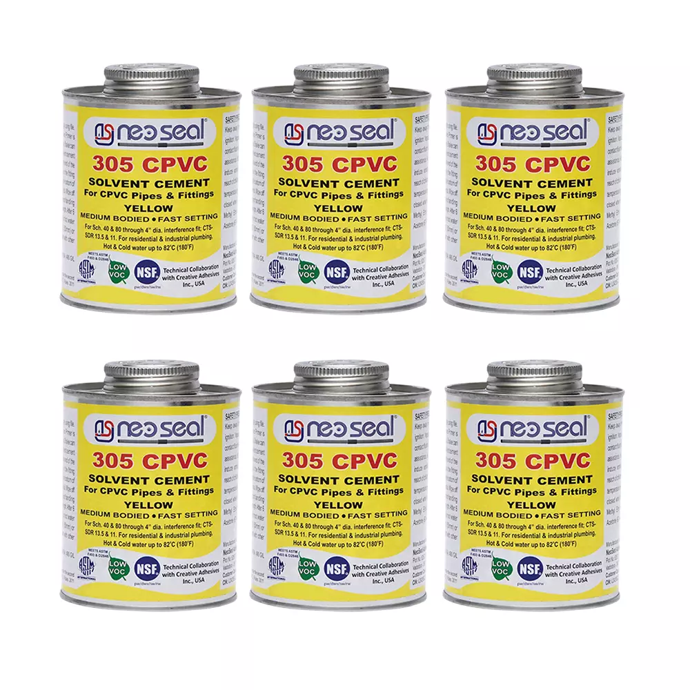 NeoSeal CPVC NSF Solvent Cement Yellow Grade-305 Tin 946 ml (Pack of 6)