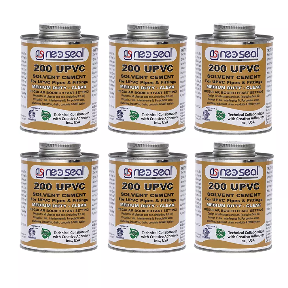 NeoSeal UPVC Medium Duty Solvent Cement Clear Grade-200 Tin 946 ml (Pack of 6)