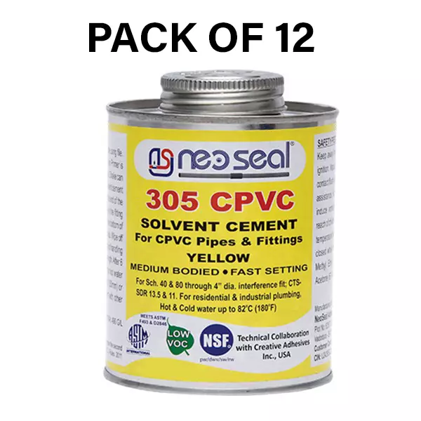 NeoSeal CPVC NSF Solvent Cement Yellow Grade-305 Tin 473 ml (Pack of 12)