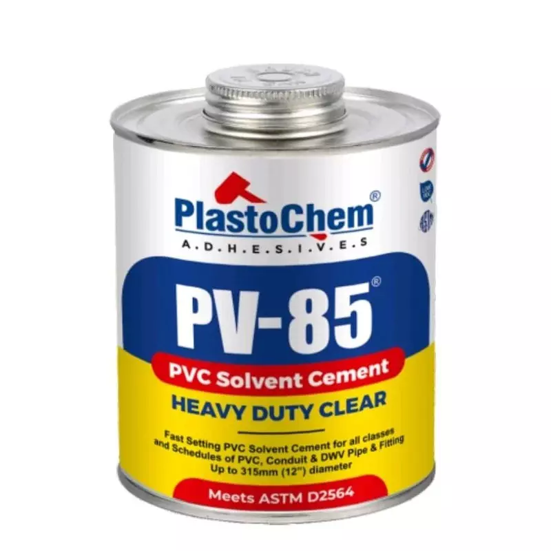 PlastoChem 5 L PVC Solvent Cement, Regular & Medium Bodied Clear Low VOC for PVC, DWV, Conduit Pipes, PV-85