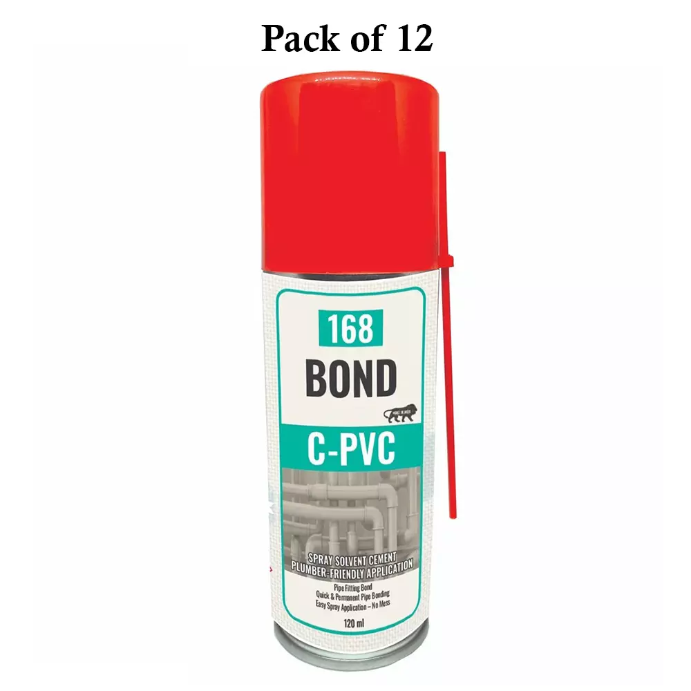 One sixty eight Cpvc Solvent Cement Adhesive Spray 120 ml Can Liquid Form for Pipe Fitting Use (Pack of 12 Pcs)