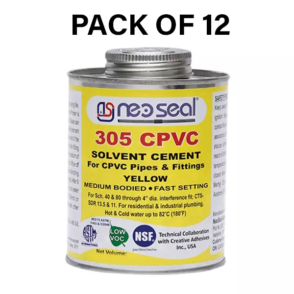 NeoSeal CPVC NSF Solvent Cement Yellow Grade-305 Tin 237 ml (Pack of 12)