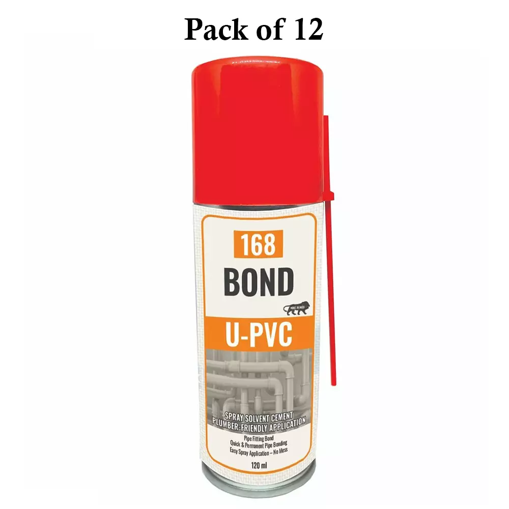 One sixty eight Upvc Solvent Cement Adhesive Spray 120 ml Can Liquid Form for Plumbing, Irrigation & Industrial Use (Pack of 12 Pcs)
