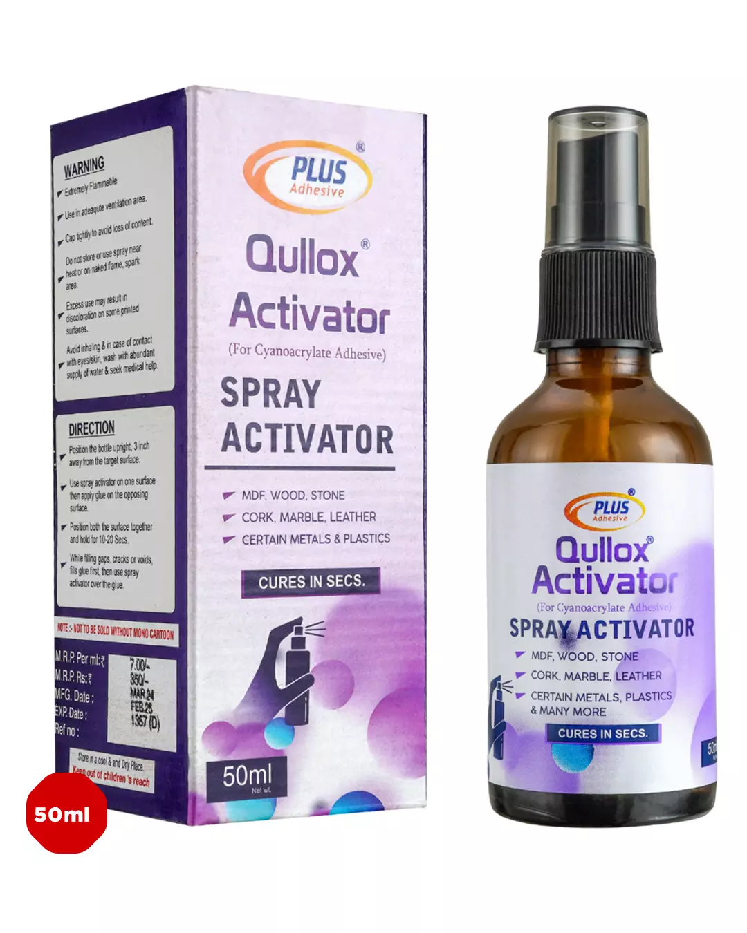 Plus Adhesive Qullox Activator Spray Ethyl Cyanoacrylate 50 ml, QX-ACT-1010